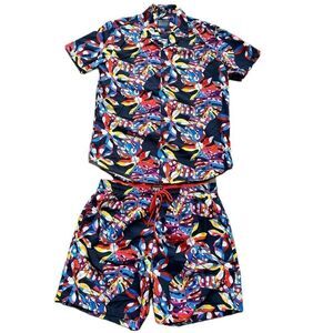 Broken Threads Men’s Swim Set Shorts and Shirt Tropical Surf Board Shorts Large